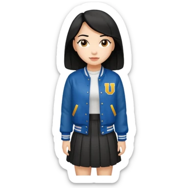 black color long hair girl with varsity jacket and log long skirt sticker