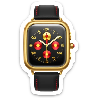 3D render of Laser Watch, secret agent spy gear aesthetic, hidden mechanisms, gold luxury wristwatch emitting a tiny red laser beam, sleek tactical texture, Apple emoji style, isolated on white background --v 6.0. sticker