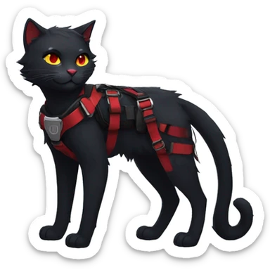 Anthro Edgy Cool Beautiful Black Cat-Fursona with Emo Hair-bangs with Red Streaks Chest Harness sticker