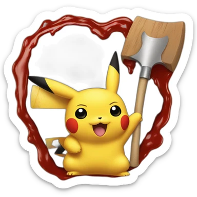 Pikachu with a ketchup stained axe sticker
