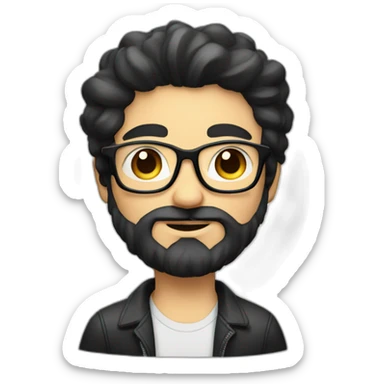 A boy with sun eyeglasse and long facial hair and white skin and black hair sticker