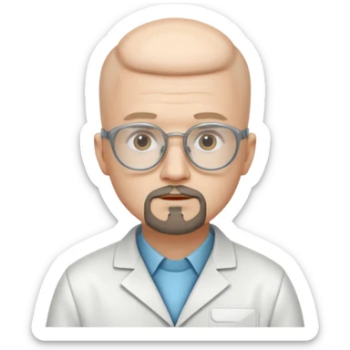 Make a person in a scientist's suit, hairless, with glasses and a goatee. sticker