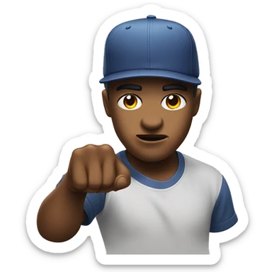 Head wearing SnapBack backwards and biting lip and pointing a finger gun sticker