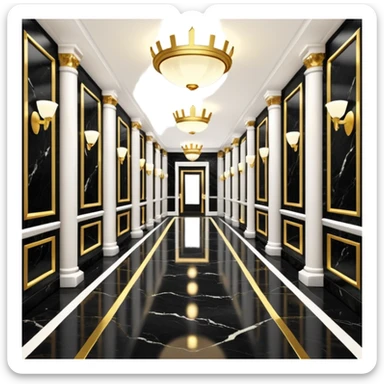 Luxurious black marble hallway with gold and white accents  sticker