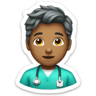 A child wearing medical scrubs, his hair is not very long  sticker