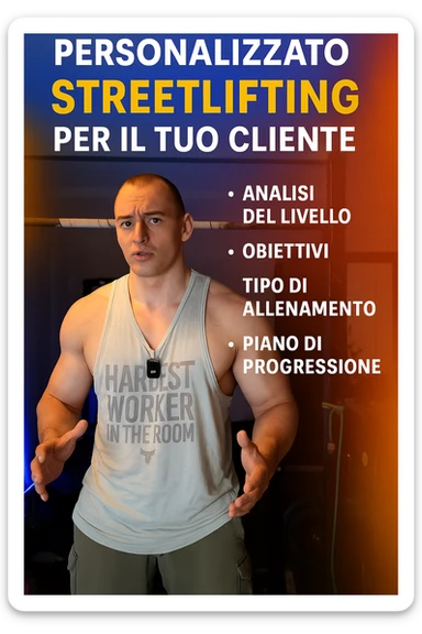 Uomo che crea un programma personalizzato per un suo cliente, sullo streetlifting, tutto in italiano sticker