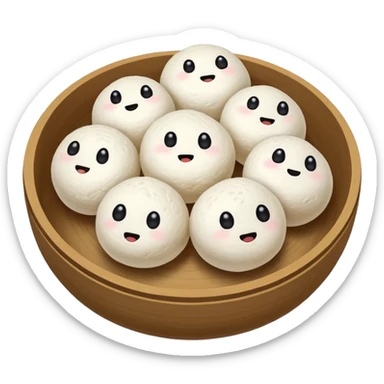 black sesame seeds inside center of each small glutinous rice flour balls white sticker