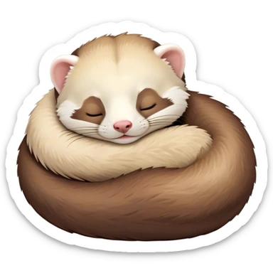 Meme-Worthy Cute Sleeping Ferret Portrait Emoji, Head resting peacefully with a contented smile, showcasing a long, flexible body curled up in cozy repose, luxuriously soft fur in warm brown and cream, and eyes gently closed in serene slumber, Simplified yet hilariously adorable features, highly detailed, glowing with a soft, drowsy natural light, high shine, relaxed and utterly lovable, stylized with an air of playful laziness, bright and heartwarming, soft glowing outline, capturing the essence of a sleeping ferret that feels destined to become the next viral sensation of adorable rest! sticker