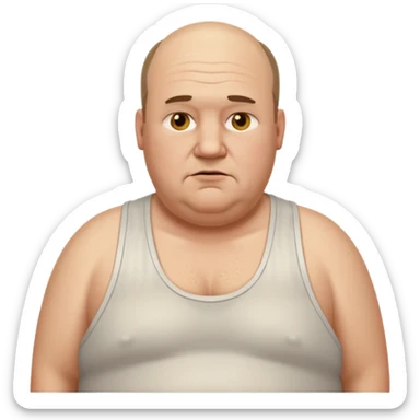 obese middle aged white man in wifebeater with  dirty appearance. His hair is very greasy and balding sticker