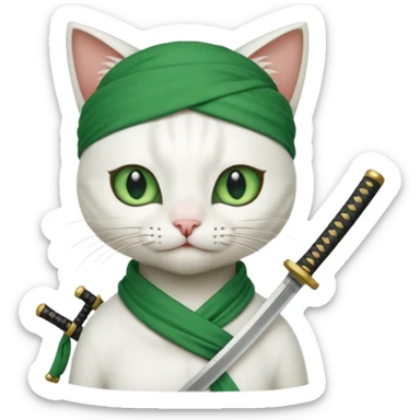 un gato blanco con reeferencia a roroa zoro sticker