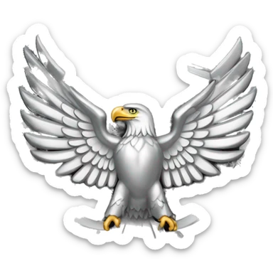 Create an emoji of a US Army O-6 Colonel insignia: a silver eagle with outstretched wings, clutching arrows and a shield on its chest. Ensure it is distinctly silver. sticker