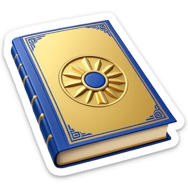 A golden yellow book with royal blue accents, smooth and polished, embossed with a symbol of six pillars, a sun, or a glowing mirror, radiating strength, confidence, and the power of self-worth.  sticker