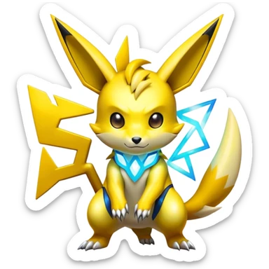 Shiny Futuristic Colorful Cyber-Pichu-Raichu-Renamon-Zeraora-hybrid-creature sticker