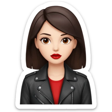 brunet in cuir jacket with red lips and black brown eyes sticker
