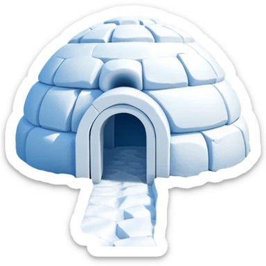 A traditional snow igloo on a vast snowy plain under a clear blue sky. Soft sunlight casts gentle shadows across the snow. The igloo has a small entrance tunnel and compacted snow blocks forming its dome. Realistic Arctic environment, crisp atmosphere, calm winter feeling. sticker