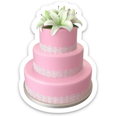 Pastel pink shaped wedding cake with and white lilies on top sticker