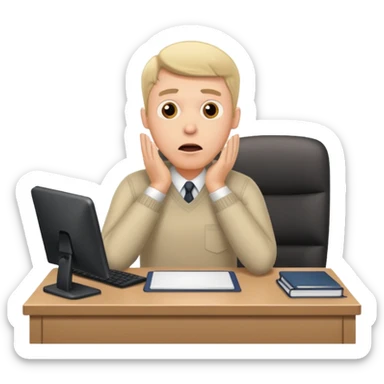 A white man sits at his desk in shock. sticker