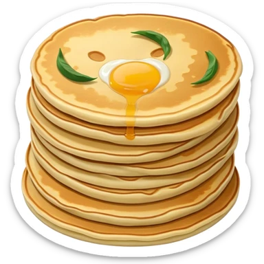 Shanghai Cong You Bing scallion pancake with visible layers, simplified emoji style with bold outlines and bright colors, cartoon style fried breakfast snack sticker