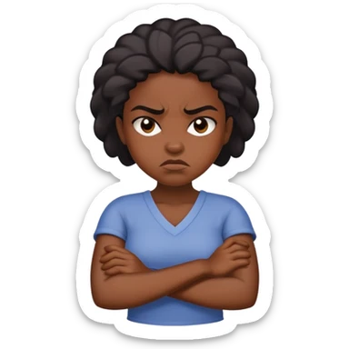 Angry Black girl with dark skin and crossed arms, frowning face sticker
