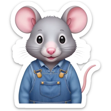 cute rat wearing blue denim overalls sticker