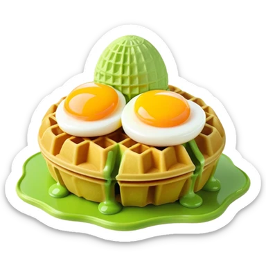3D rendered hyper-realistic matcha green tea Hong Kong egg waffle with vibrant green color, detailed bubble texture, glossy candy-like surface, playful presentation, soft lighting sticker