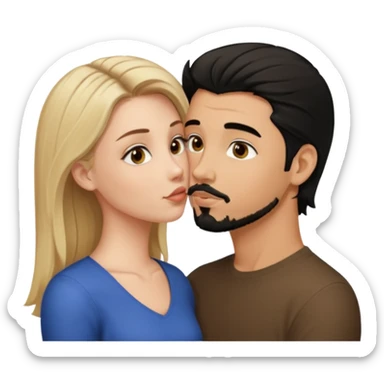 White girl with hazel eyes and medium length blonde hair kissing man with black hair, goatee, and brown eyes sticker