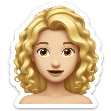 Una chica con el pelo rizado rubia poniendo los dos brazos para la derecha y la cabeza bajada sticker