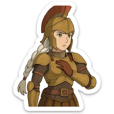 female, wearing reach spartan armor default, long white braid hair, gold yellow eyes, attention pose sticker