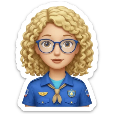 scout girl with blue scout uniform, blonde curly haired and glassess sticker