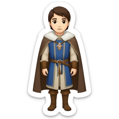 medieval outfit worn by a DnD themed fantasy character. basic cotton tunic with an embroidered collar and a fur-trimmed cape. clothes only above the waist. The clothes full waist. The character's haven't arms. character is dark brown hair amber eyes medium-length straight hair light-skinned man. sticker