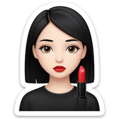 Siyah dümdüz saçlı makyajı soft ve ruju kiko  olan bir kız sticker