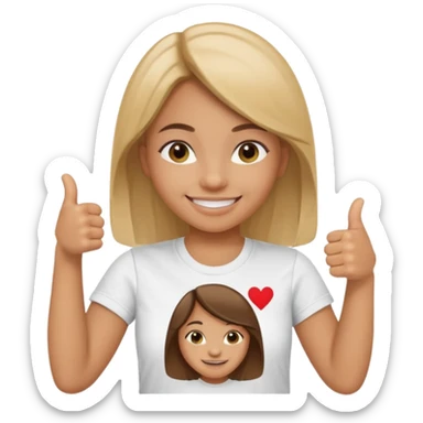 una chica sonriendo con un pulgar hacia arriba con un texto al arriba q pone “me apunto a tdo” en la camiseta  sticker