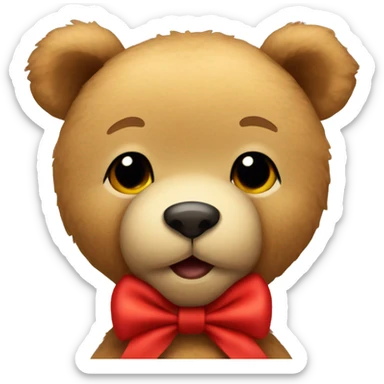 Mini light brown teddy bear with red bow  sticker