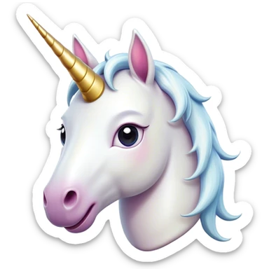 Cinematic Comical White Unicorn Portrait Emoji, Head tilted dramatically with an exaggeratedly amused expression, featuring a slender, radiant form with a playfully sparkling horn and wide, comically expressive eyes full of enchanting disbelief, Simplified yet hilariously expressive features, highly detailed, glowing with a slightly sassy magical glow, high shine, dramatic yet playful, stylized with an air of cheeky mythic mischief, soft glowing outline, capturing the essence of a meme-worthy white unicorn that looks ready to prance its way into viral fame! sticker