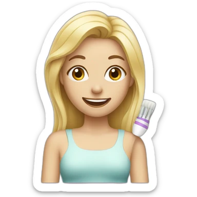blonde girl with a toothbrush sticker