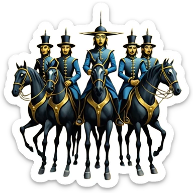 solarpunk ultra HD style, oil - The Four Horsemen of the Apocalypse in the artistic style of Salvador Dali sticker