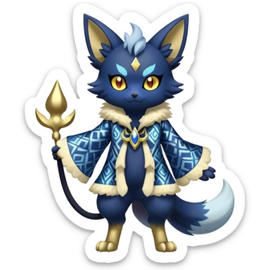 Shiny Exotic Badass Colorful Ethereal Royal Mysterious Gothic Meowstic-Zorua-Litten-Noibat-Pokémon-Fakémon-hybrid-creature (full body) with pattern-markings with golden eyes sticker