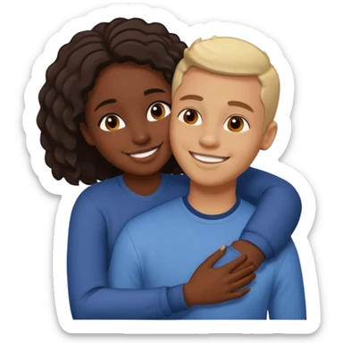 dark skin girlfriend hugs light skin boyfriend sticker