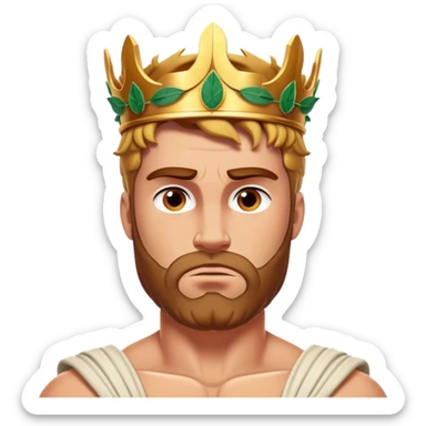 Cinematic Realistic Hercules Portrait, depicted with lifelike, sun-kissed skin and a robust, muscular physique that radiates both power and gentle nobility. His intense, kind eyes and regal expression are complemented by classical Greek attire and a laurel crown, rendered under dynamic lighting that highlights every chiseled detail. sticker