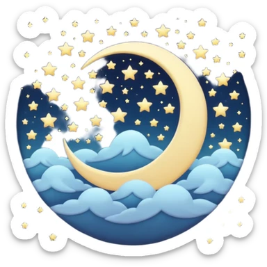 "Design a calming circle emoji for evening reflection. Soft moonlight, gentle stars, peaceful or spiritual symbols. No people - emphasize tranquil colors, night sky elements, and serene spiritual imagery." sticker
