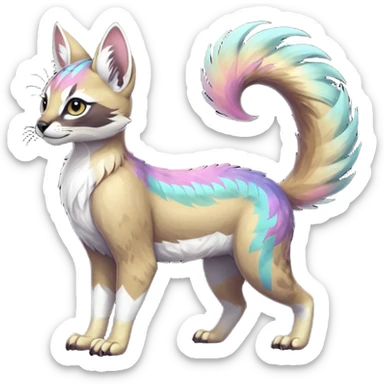 Colorful dark tropical feathery tribal pale light fruity pastel white glorious iridescent divine exotic cute cool beautiful beautiful fantasy-caracal-civet-genet-sergal-vernid-Gryphon-Cacomistle-Trico-oncilla-animal-Fakémon-hybrid-fursona (full body) sticker