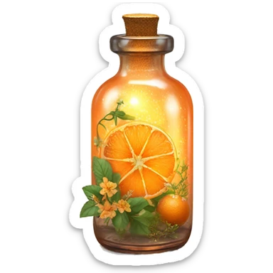 Orange magic fairy light sparkling old Antique bottle with poison and with herbal and flowers sticker