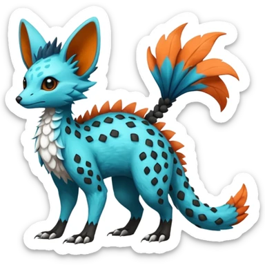 Beautiful pretty cool edgy elegant realistic Feral Rare Fantasy colorful vibrant Vernid-Trico-species-Fakemon-creature by LiLaiRa, random markings, tufted tail, tufted ears, full body sticker