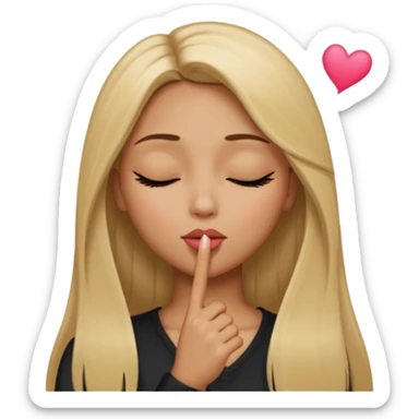 Mujer color de piel moreno claro, con cabello rubio largo, lacio y suelto, ojos negros, un ojo cerrado, mandando un beso de lado  sticker