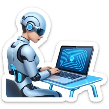AI Agent looking at the laptop and scan a flow of content on the screen sticker