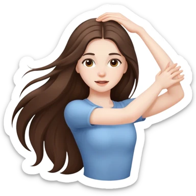 beautiful pale brunette girl with long hair stretching  sticker