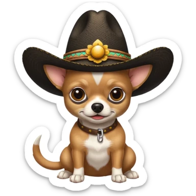 Chihuahua negro con cafe con sombrero de paja sticker