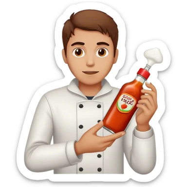 brown hair guy holding hot sauce and salt sticker