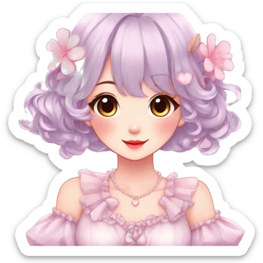 Gorgeous anime style lady with blushing face and accessories cottagecore fairycore Kawaii anime colorful pearly romantic aesthetic trending style sticker