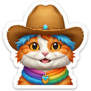 Rainbow cat with cowboy hat sticker